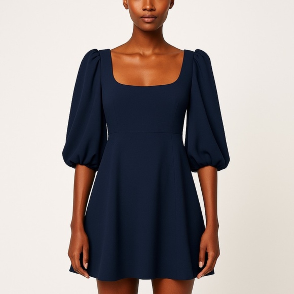 Rebecca Taylor New Long Sleeve Crepe Dress Women's Size 16 Navy Elegant Classic